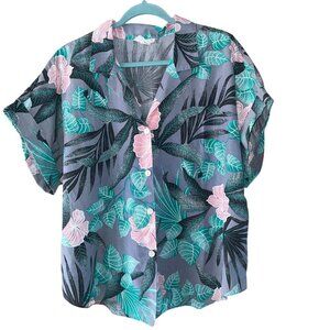 Helenas Vintage Womens Shirt Size XXL Multicolor Floral Hawaiian Collared